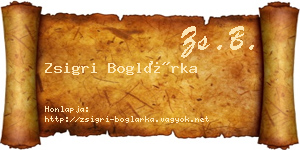 Zsigri Boglárka névjegykártya
